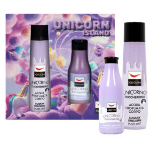 Cofanetto donna AQUOLINA UNICORN ISLAND acqua profumata corpo 150ml + bagno doccia 125ml - unicorno zuccheroso