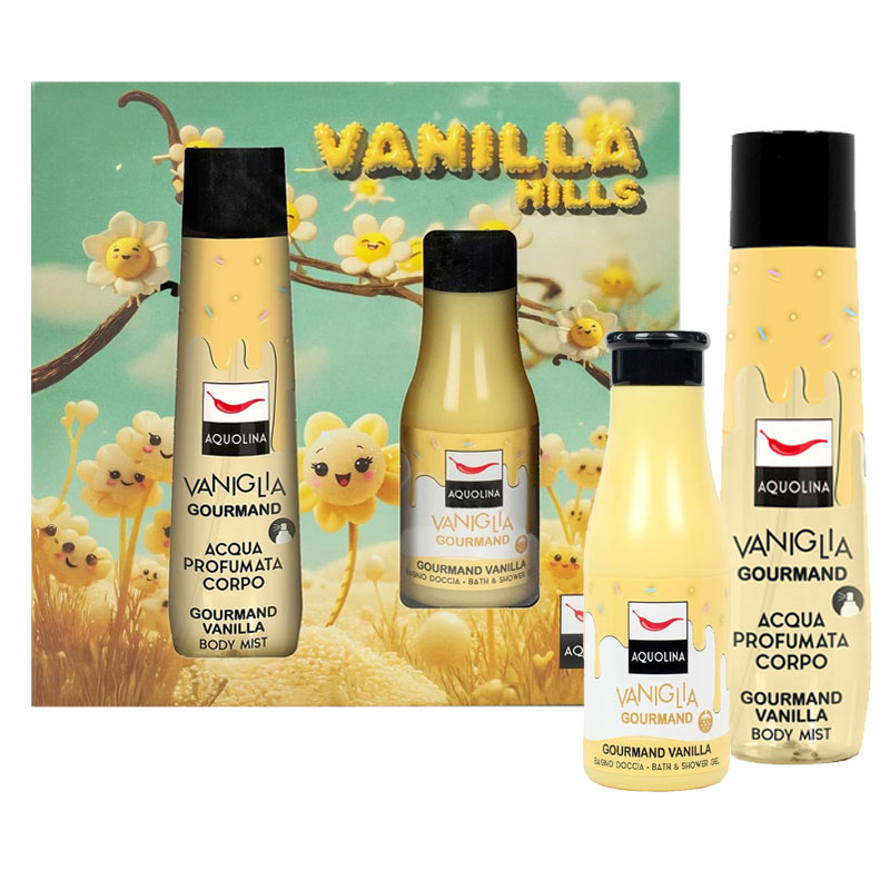 Cofanetto donna AQUOLINA VANILLA HILLS acqua profumata corpo 150ml + bagno doccia 125ml - vaniglia gourmand