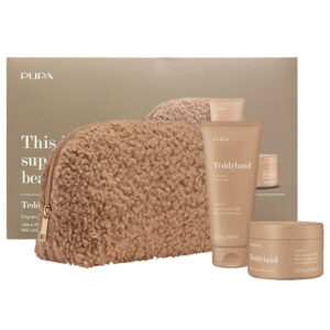 Cofanetto donna PUPA TEDDYLAND Gel doccia 200ml + scrub corpo 150ml + pochette – latte e chicci di caffè