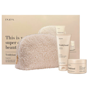 Cofanetto donna PUPA TEDDYLAND gel doccia 200ml + scrub corpo 150ml + pochette – latte di avena e vaniglia