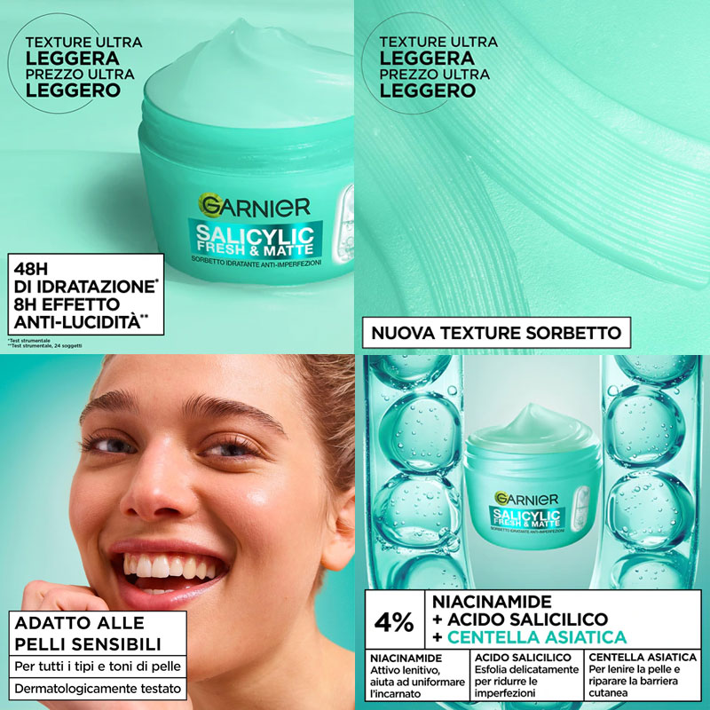 GARNIER SALICYLIC FRESH & MATTE Sorbetto idratante anti-imperfezioni viso 85ml - immagine 2