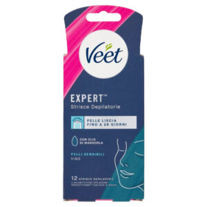 VEET EXPERT Strisce depilatorie viso con olio di mandorla per pelli sensibili – 12 pezzi